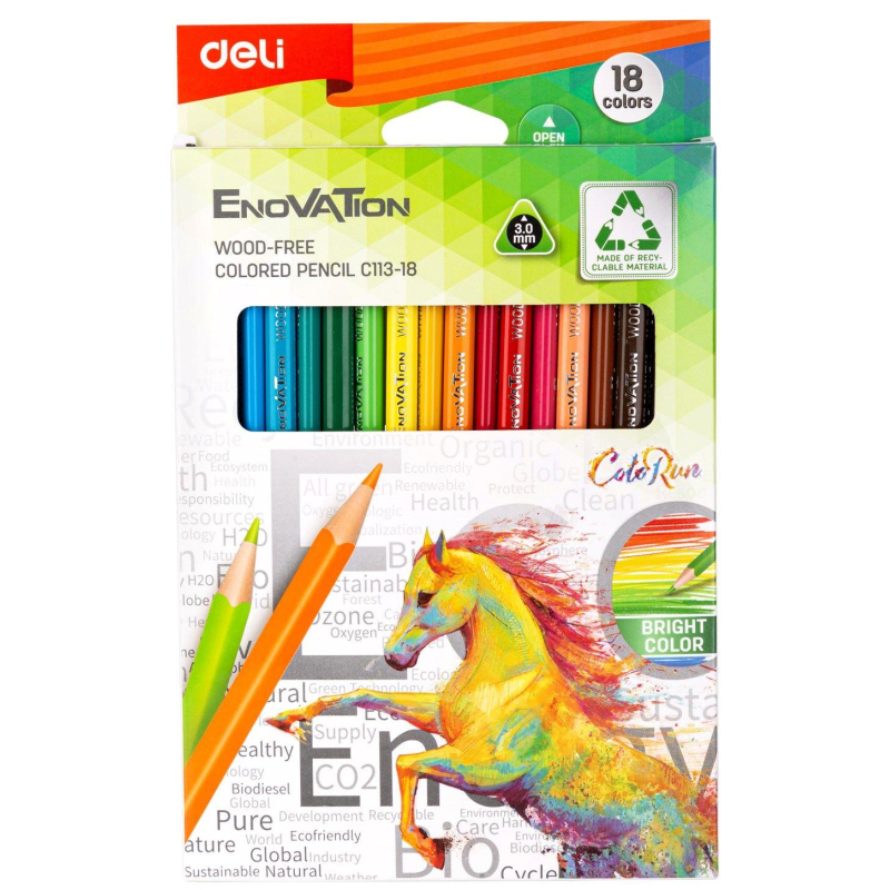 Карандаши цветные 18цв 3-гран Deli Enovation, пластик, EC113-18 1465094