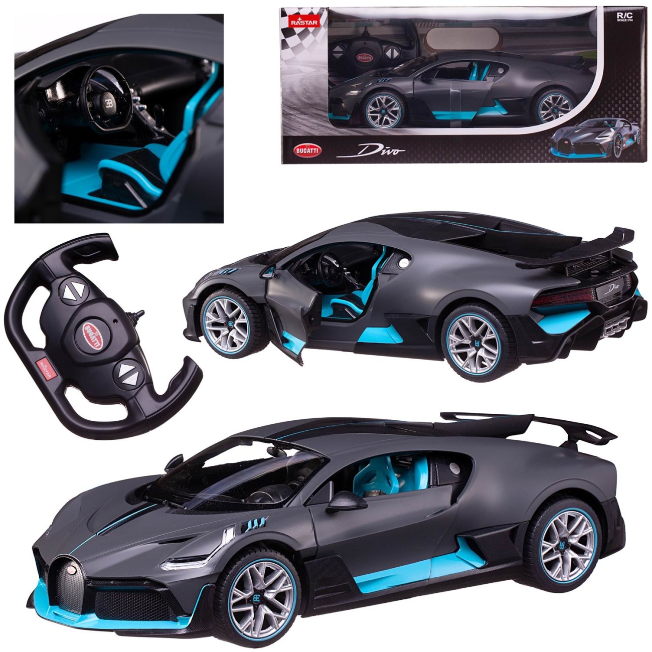 Машина р/у 1:14 Bugatti Divo, 2,4G, цвет серый, фары светятся, двери откр. в ручную Rastar 98000