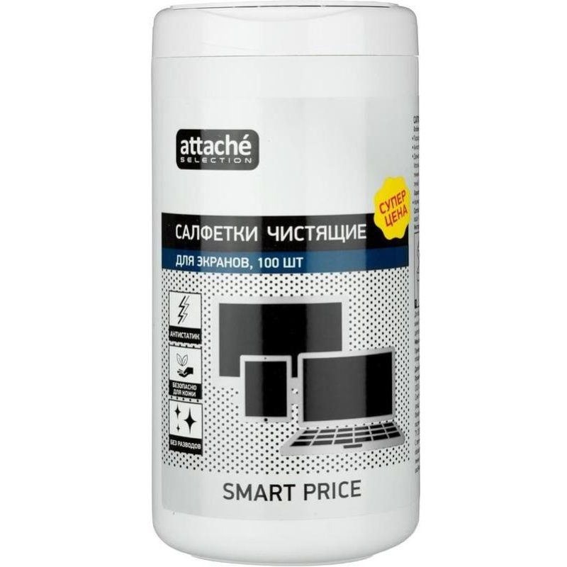 Салфетки Attache Selection Smart Price д/экранов туба 100шт/уп 112х110 МБЛ 1763024 991437