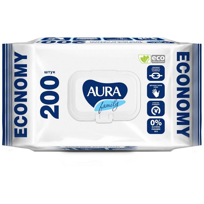 Влажные салфетки универсальные Aura Family 200 штук в уп 836671