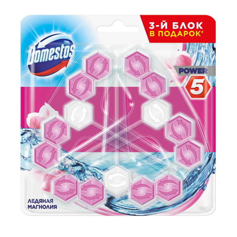 Блок для унитаза Domestos POWER 5 TRIO Ледяная магнолия 3х55гр на блистере 1442629 68275158