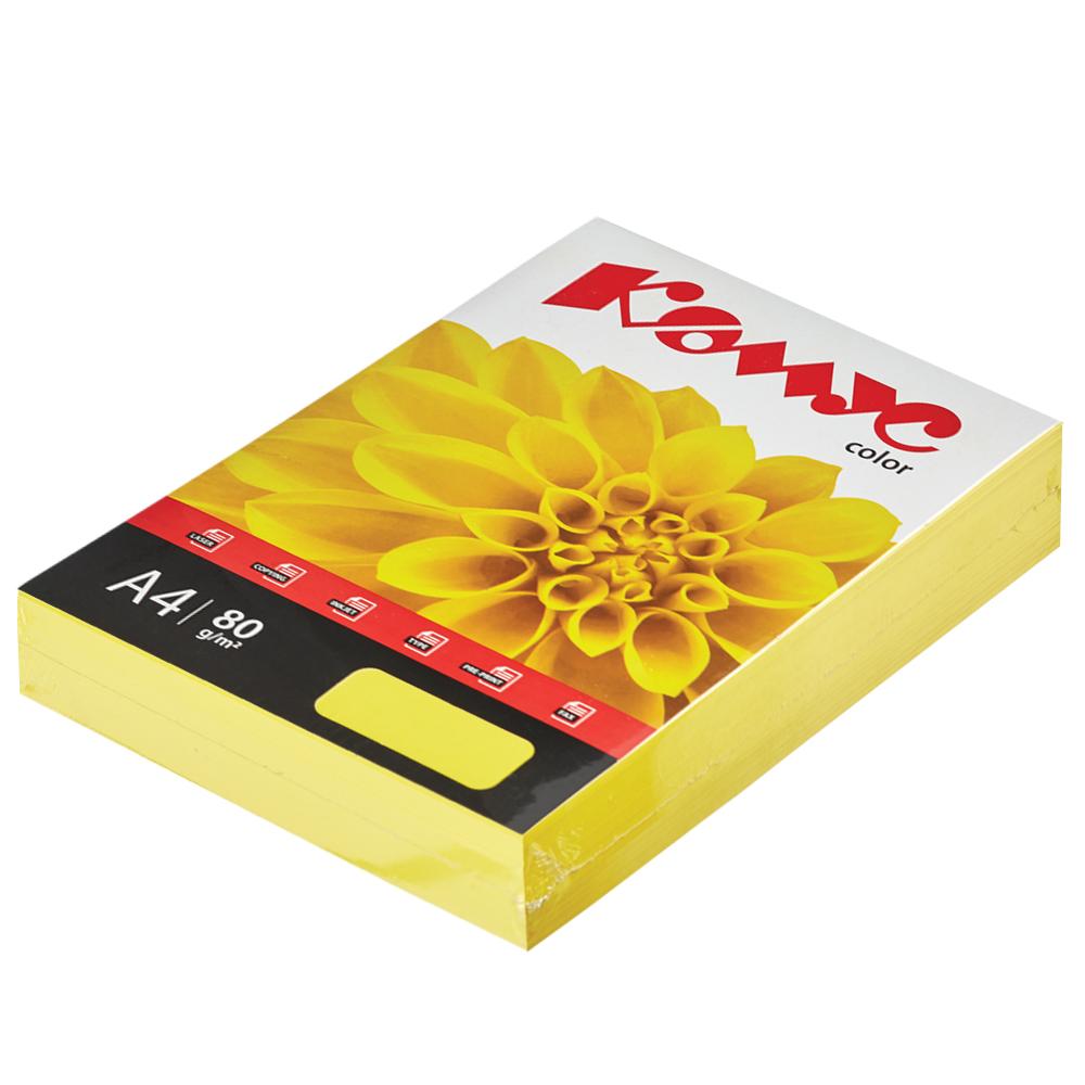 Бумага цветная Комус Color (лимон интенсив) 80г, А4, 500 л. 619917