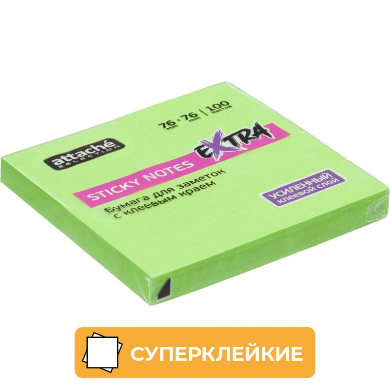 Стикеры Attache Selection Extra с клеев. краем 76х76, неон, зеленый 100л 1612911