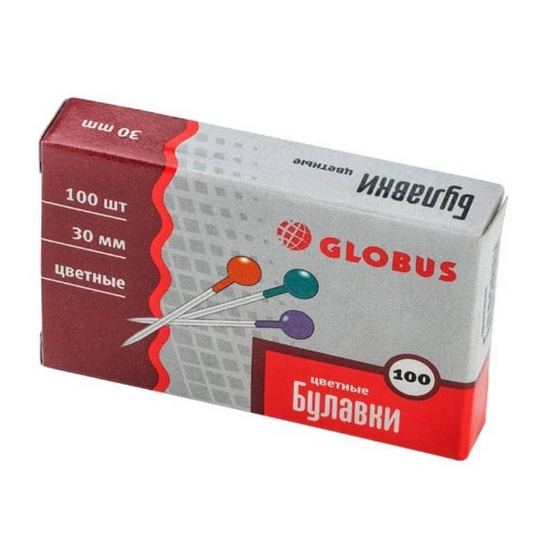Булавки для пробковых досок Globus в асс. (30 мм, 100 штук в уп) БК30-100 Ц 1074502