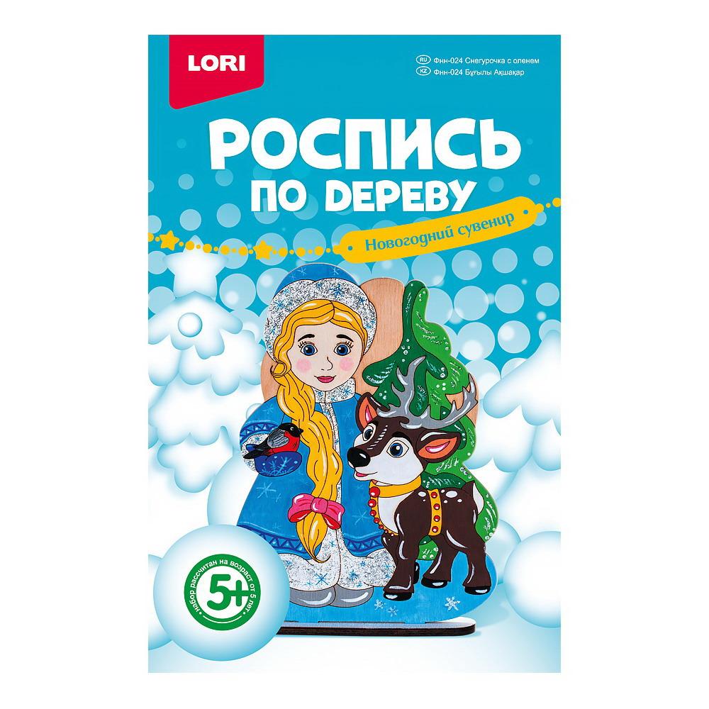 Роспись по дереву Новогодний сувенир Снегурочка с оленем Lori Фнн-024