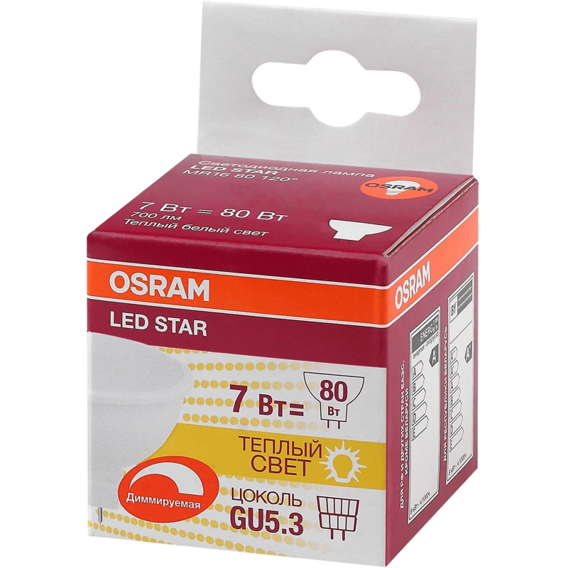Лампа светодиодная OSRAM LSMR16D80110 7W/830 230V GU5.3 FS1 1894970 4058075229006