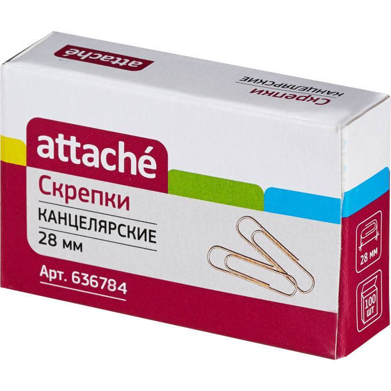 Скрепки Attache металлические золотистые 28 мм (100 штук в уп) 636784