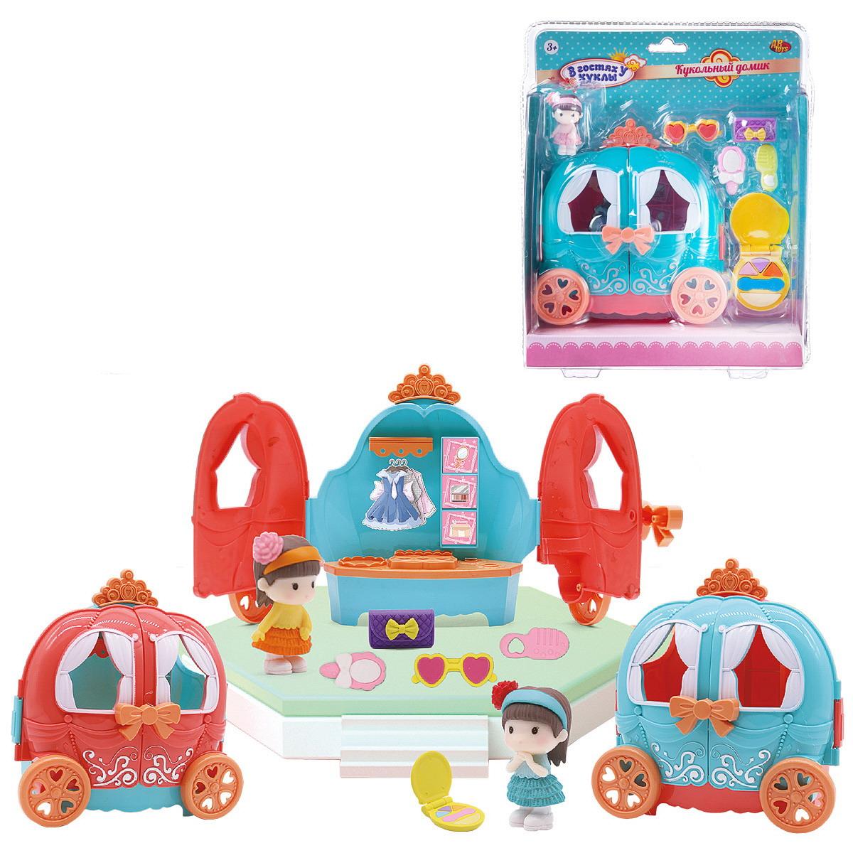 Игровой набор Abtoys В гостях у куклы. Карета- трансформер и куколка с аксесс. голубой PT-01467/голубой