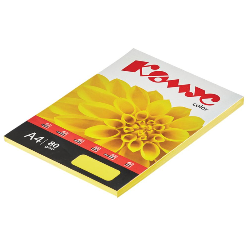 Бумага цветная Комус Color (лимон интенсив) 80г, А4, 100 л. 619916