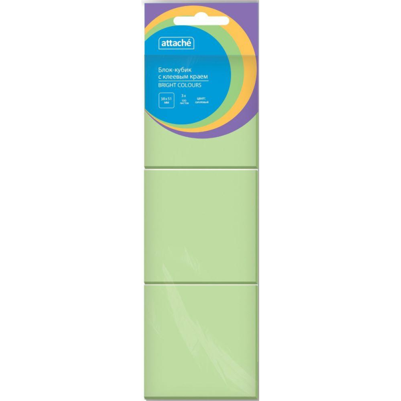 Стикеры Attache Bright colours с клеев.краем 38х51 салатовый 100л. 3 шт/наб 1495383