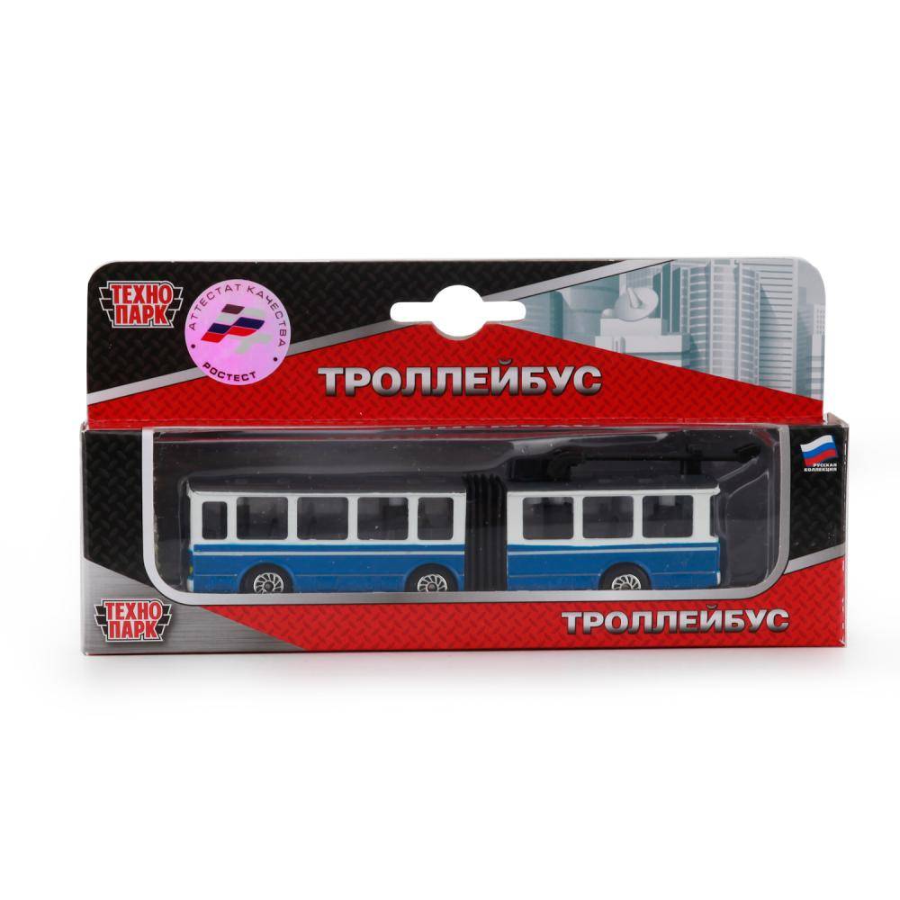 Троллейбус с резинкой металл. 12см Технопарк SB-15-34-T