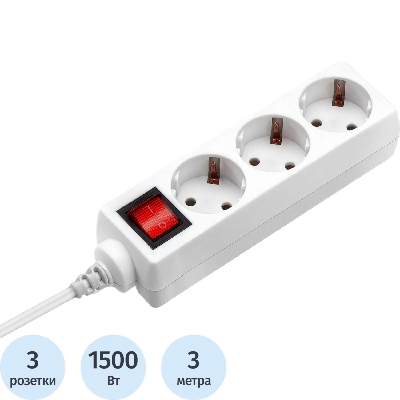 Удлинитель Buro BU-PS3.3/W 3м (3 розетки) белый (пакет ПЭ) 2081106 475293