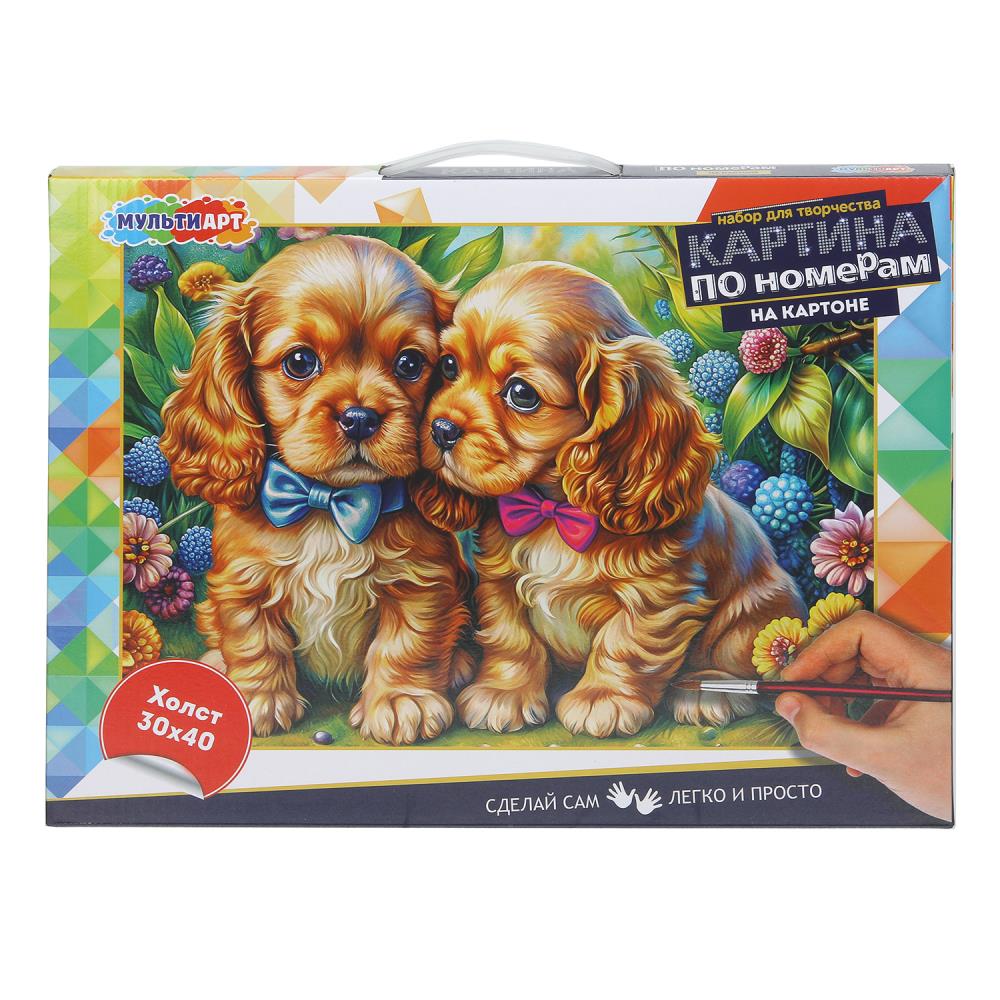Холст по номерам на картоне 30х40 см. "Собачки с бантиком" MultiArt CANV30X40-CB-123964