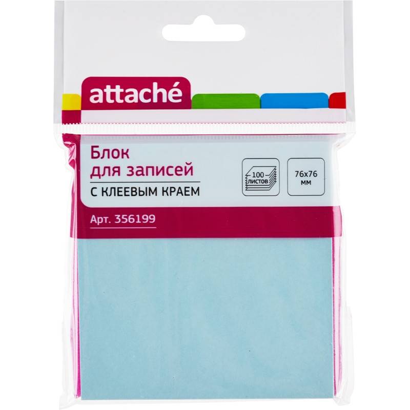 Стикеры Attache 76x76 мм пастельные голубые (1 блок, 100 листов) 356199