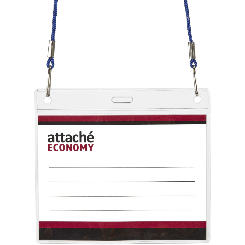 Бейдж Attache Economy 108x126 150мкм,шнур.2заж 45см син,вклад.90x120 5шт/уп 1658138