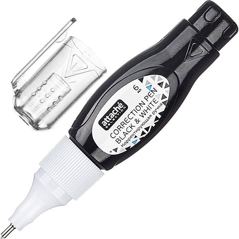 Корректирующая ручка Attache Selection Black&White 6 мл (быстросохнущая основа) 1079359