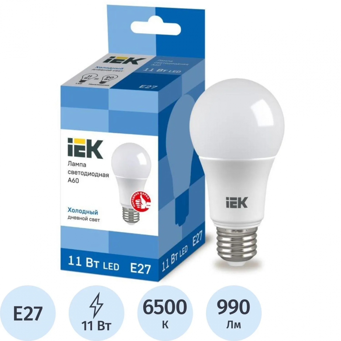 Лампа светодиодная IEK ECO A60 LLE-A60-11-230-65-E27 11Вт 230В 6500К E27 1324904