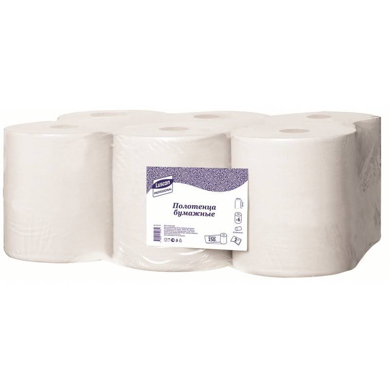 Полотенца бумажные д/дисп. Luscan Professional с ЦВ 2слбелцел150м 6рул/уп 601115