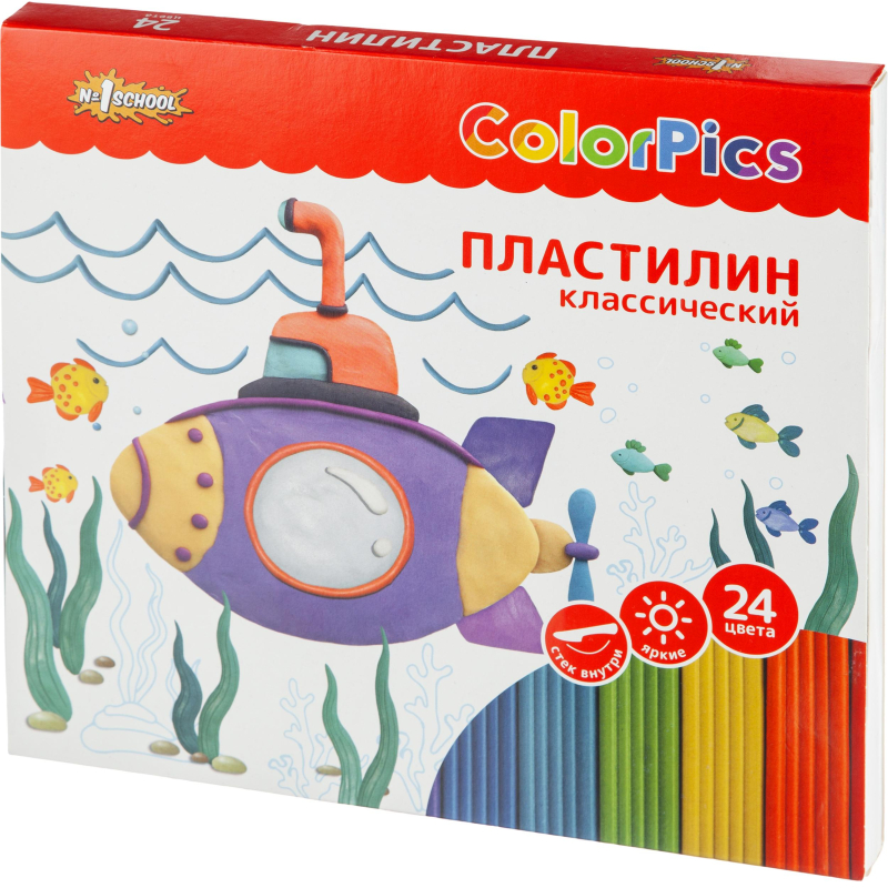 Пластилин №1 School ColorPics набор 24 цв, 480г, со стеком, картон 1682180