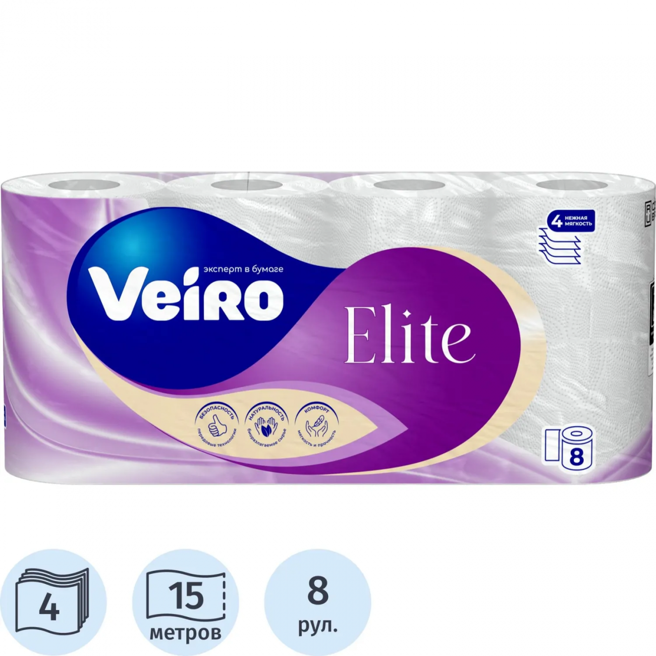 Бумага туалетная Veiro Elite Ц 4сл 120л 15м 8рул/уп МСК 2307907 9с48