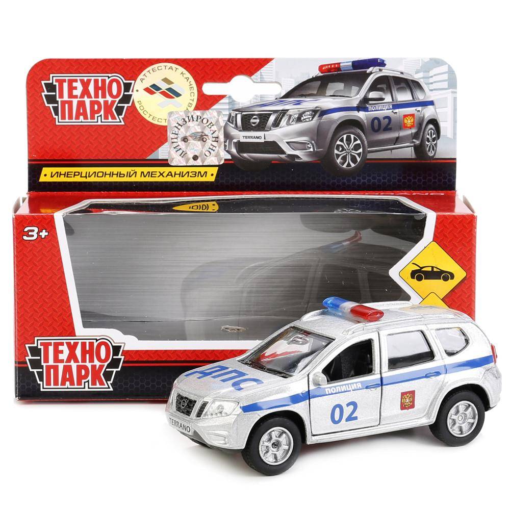 Машина металлическая инерционная Nissan Terrano Полиция 12см, открываются двери Технопарк SB-17-47-NT(P)-WB