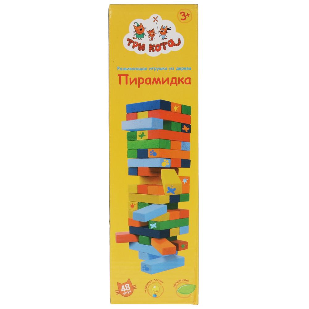 Настольная игра пирамидка, деревянная башня Три Кота Играем Вместе 2007K698-R