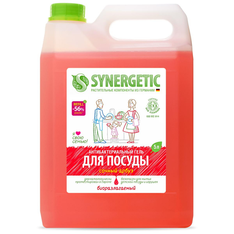 Ср-во д/мытья посуды Synergetic Антибактериальное Сочный Арбуз 5л 1451013 103501