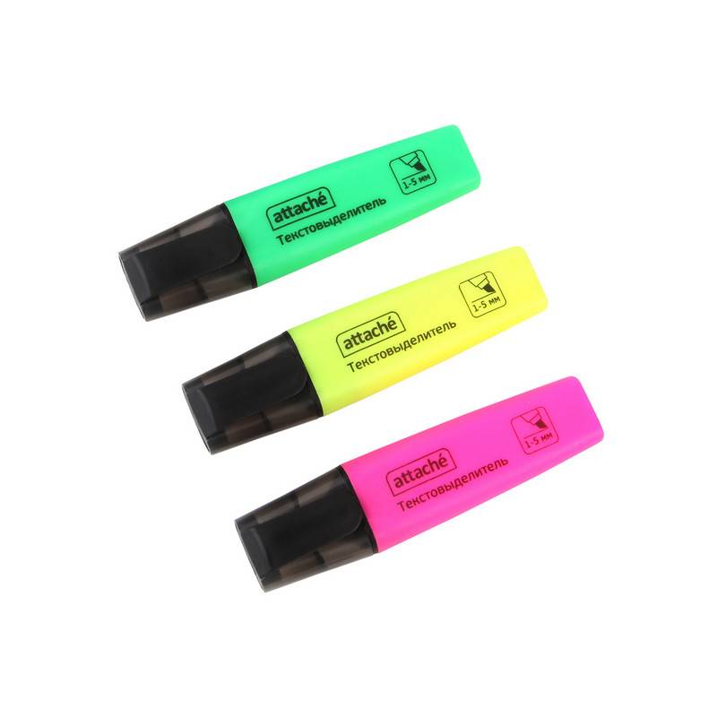 Набор текстовыделителей Attache Colored (толщина линии 1-5 мм, 3 цвета) 958581