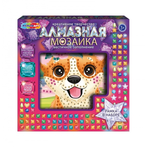 Алмазная мозаика 15х15 см Корги с цветами MultiArt AM15X15-123963