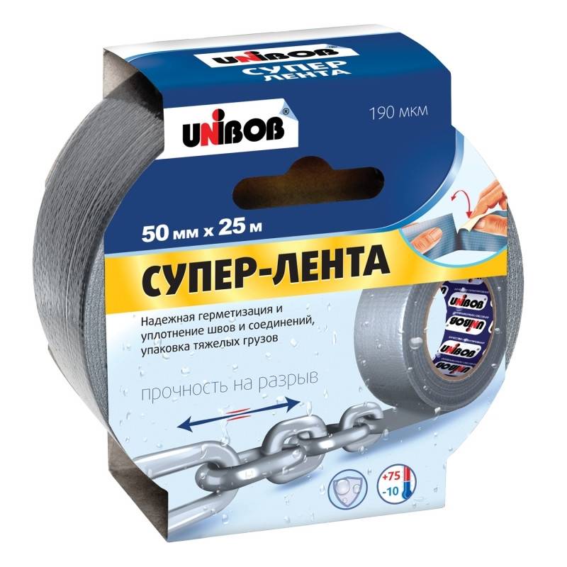 Клейкая лента Армированная , 50мм х 25м, Серая Unibob 517309