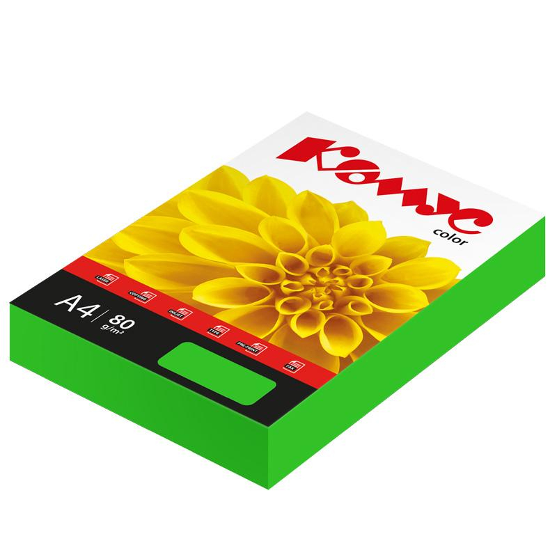 Бумага цветная Комус Color (зеленый интенсив), 80г, А4, 500 л. 619974