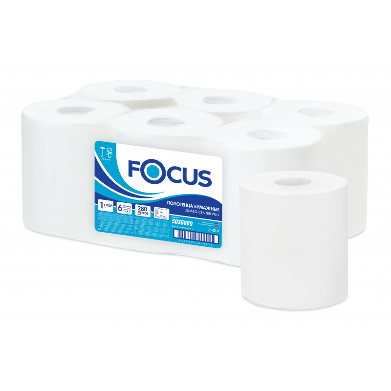Полотенца бумажные д/держ.FOCUS Jumbo с цв 1сл.280м 6рул (5036889) 1418106