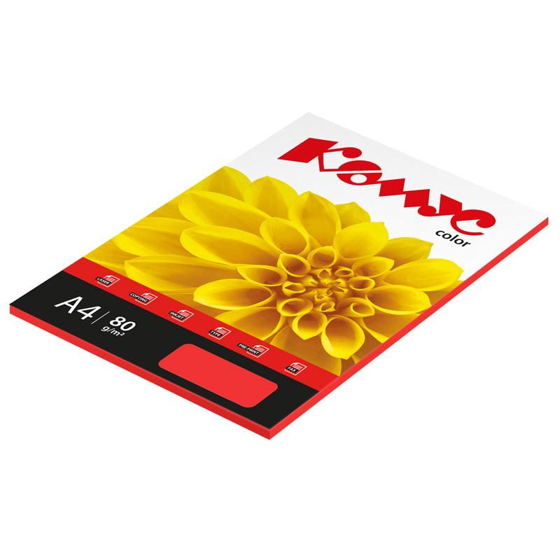Бумага цветная Комус Color (красный интенсив), 80г, А4, 50 л. 619957