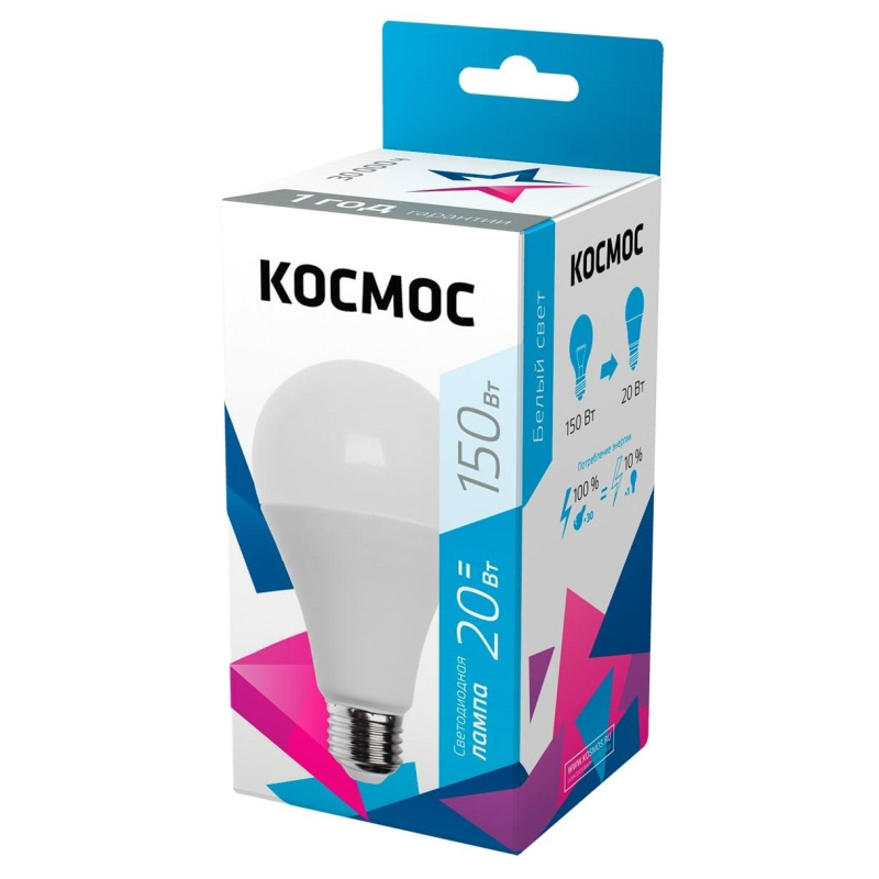 Лампа светодиодная Космос А60 20W Е27 4500K LkecLED20wA60E2745 1462360