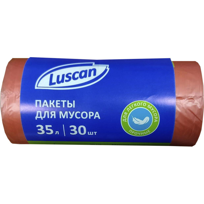 Мешки для мусора ПНД 35л 8мкм 30шт/рул красный 48х58см Luscan 1694310