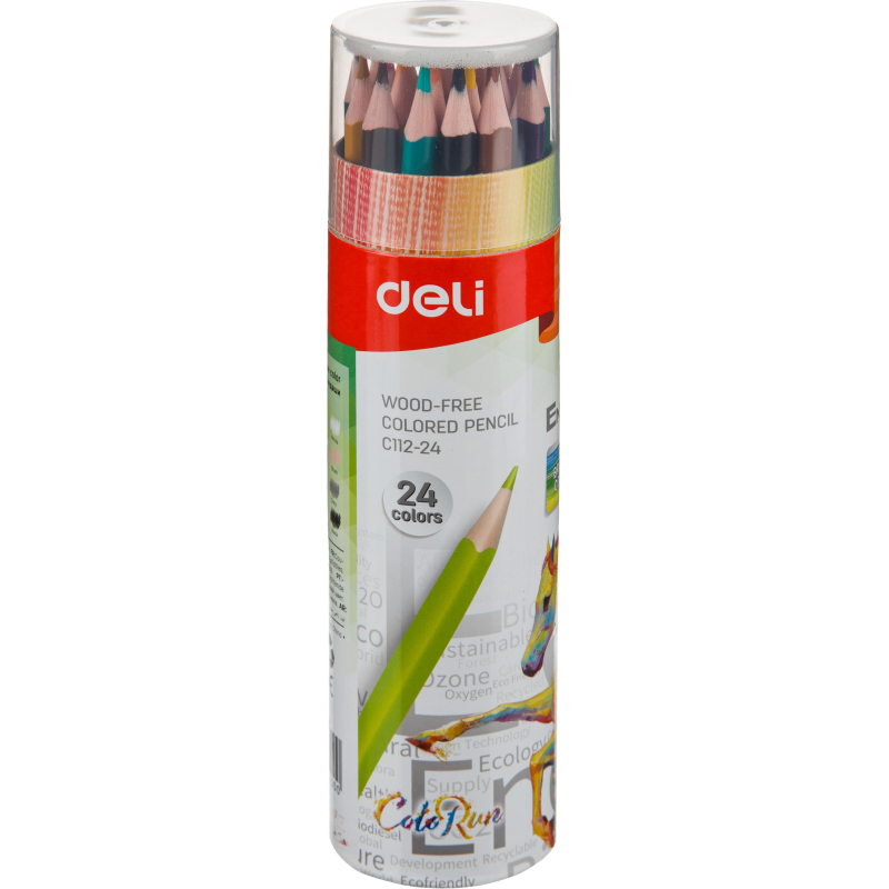 Карандаши цветные Deli Enovation EC112-24 3-гран. пластик 24цв/наб бум туба 1791511