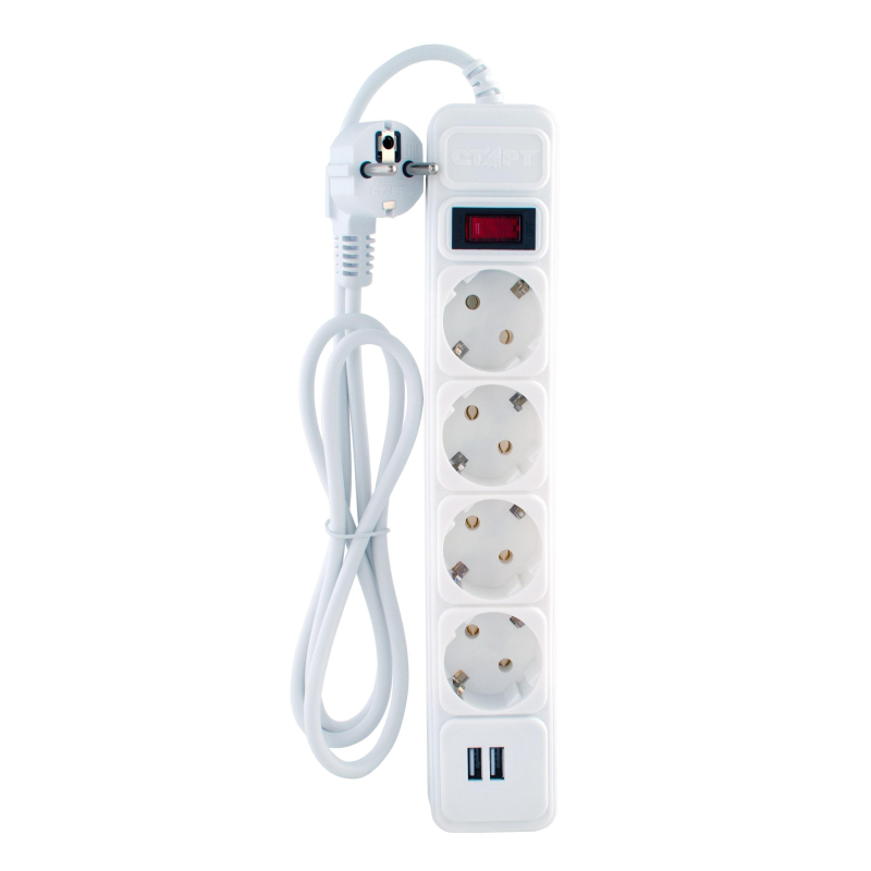 Сетевой фильтр СТАРТ С/УД-Ф SP 4x1 2USB ZVT 4р/1,5м 10А/2200Вт белый 1913660