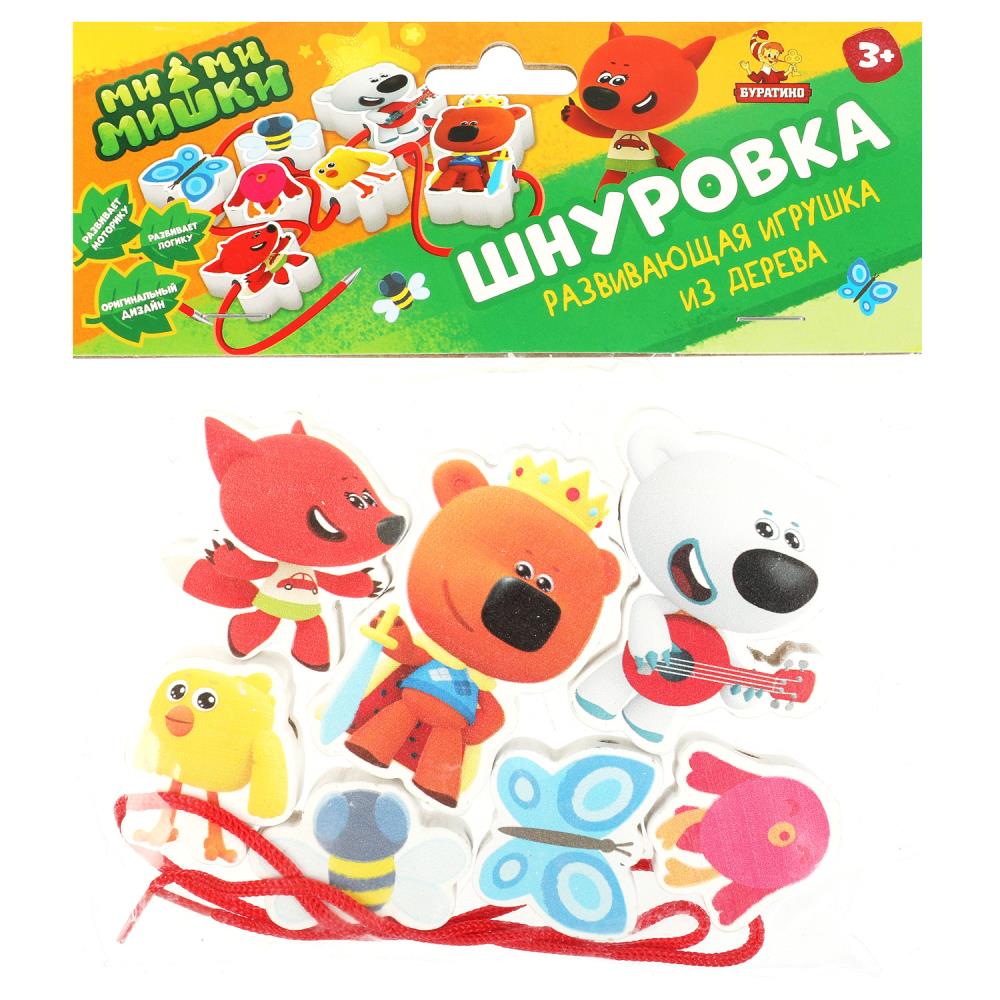 Шнуровка-бусы, 17х13 см. Ми-ми-мишки Буратино игрушки из дерева MMM-29