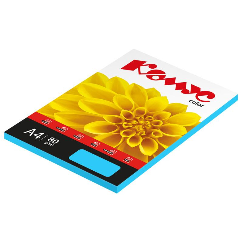 Бумага цветная Комус Color (голубой интенсив) 80г, А4, 100 л. 619970