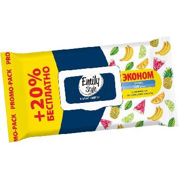 Влажные салфетки освежающие Emily Style Tropic 100+20 штук в уп С0006287  1086543