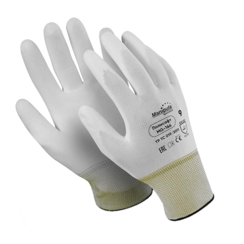 Перчатки защит. полиэфир/полиуретан, белый Manipula ПОЛИСОФТ (MG-166) р.9 Manipula Specialist 1425084 нейлон с ПУ
