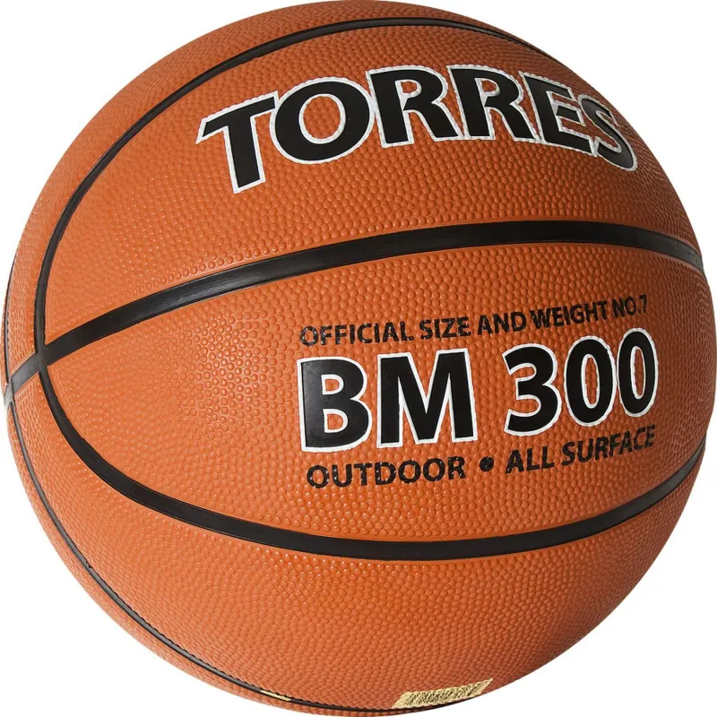 Мяч баск. TORRES BM300, B02017, р.7, резина, нейлон. корд темнооранж-черн 2009727