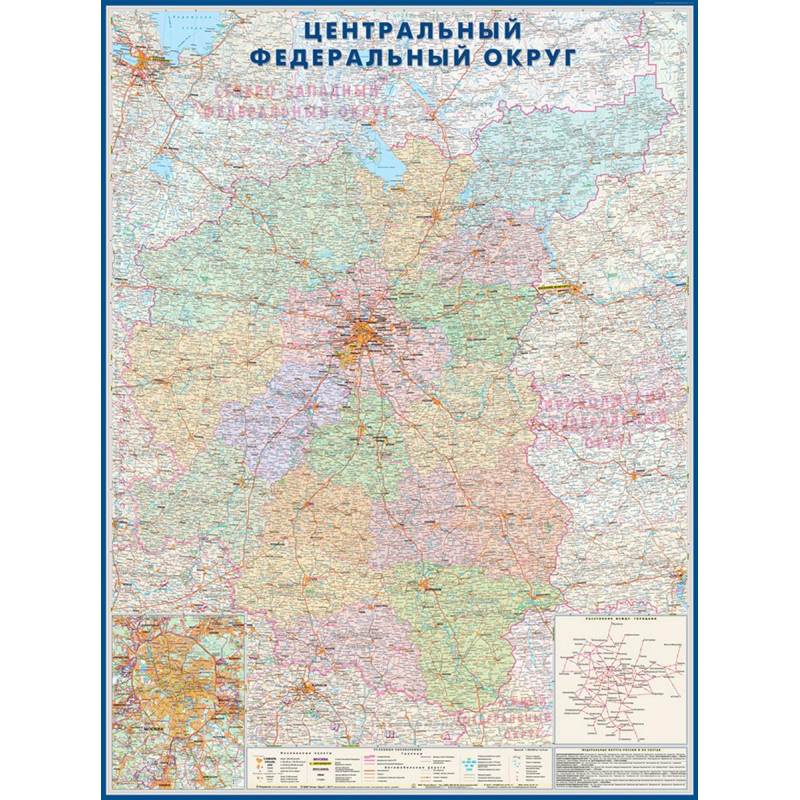 Настенная карта ЦФО (+СПб) 1,58х1,18 м,КН36 Атлас Принт 1633502
