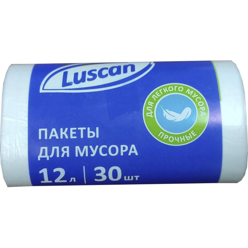 Мешки для мусора ПНД 12л 6мкм 30шт/рул белые 32х50см Luscan 1694305