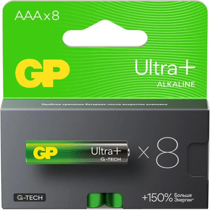 Батарейка GP Ultra+ Alkaline LR03 (ААА) 8шт/уп (GP24AUPA21-2CRB8) 1969585