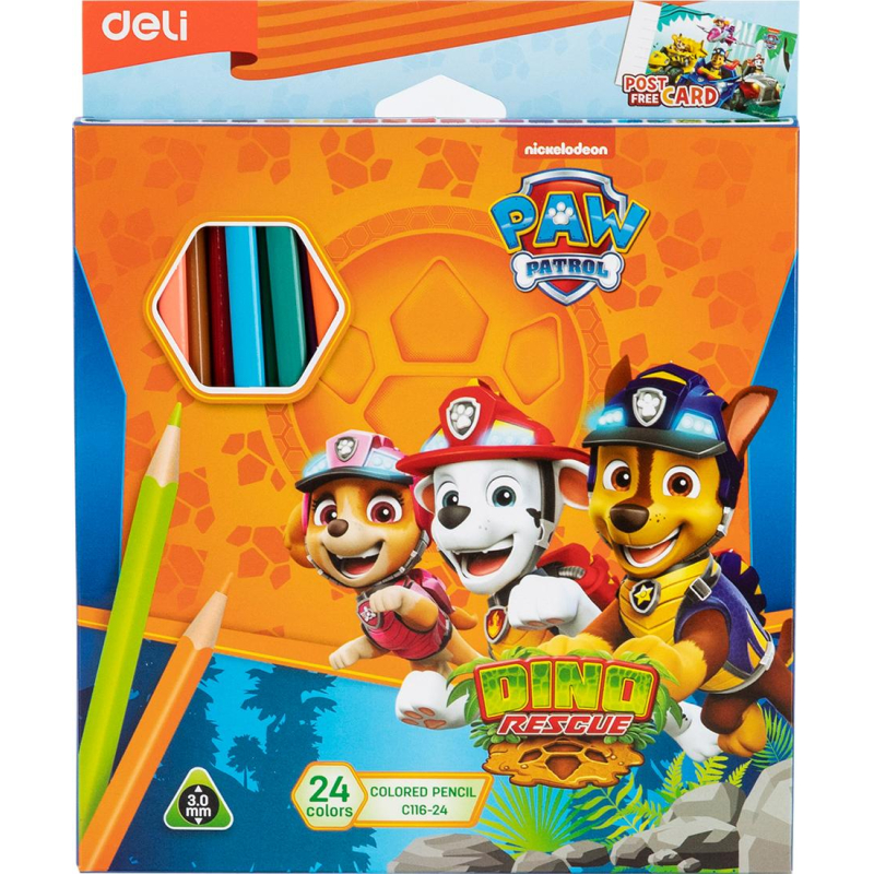 Карандаши цветные Deli Paw Patrol трехгран,заточен,24цв/наб,картон EC116-24 1571595