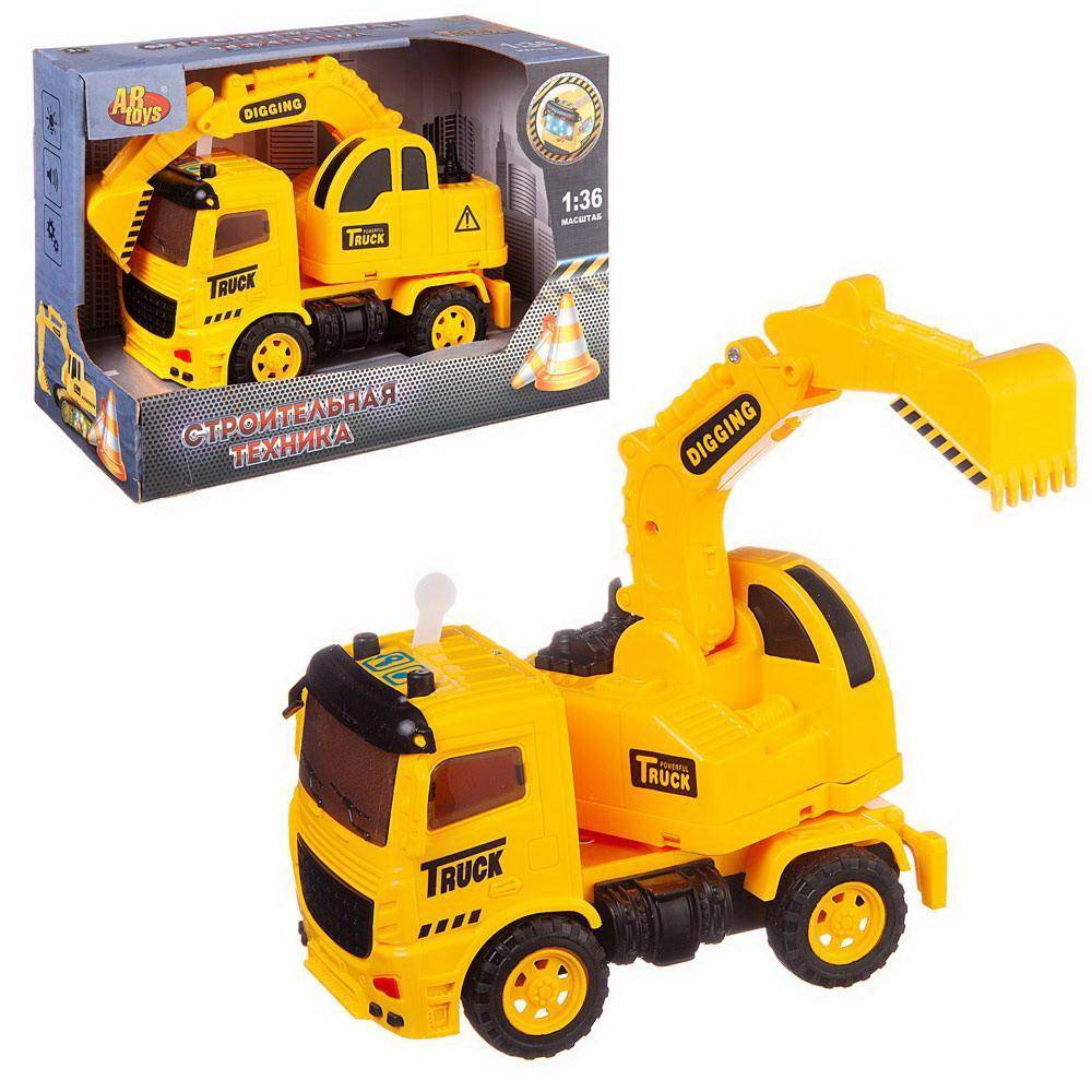 Машинка инерционная ABtoys Экскаватор свет/звук 1:36, 20x10x14 см C-00444