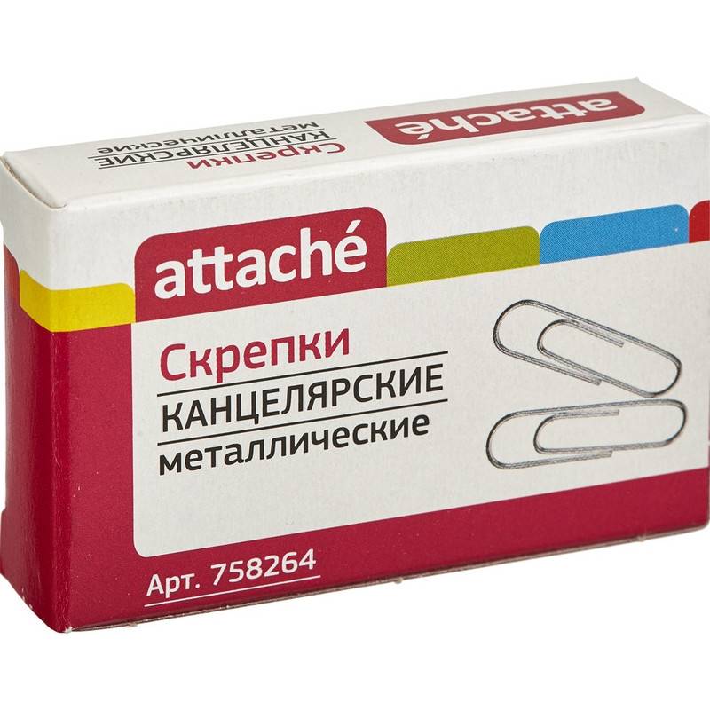 Скрепки Attache металлические овальные без покрытия 28 мм (100 штук в уп) 758264