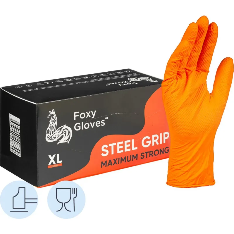 Перчатки одноразовые нитрил Steel Grip цв.оранжевый (50 пар/уп)р.XL,ПС 2101413