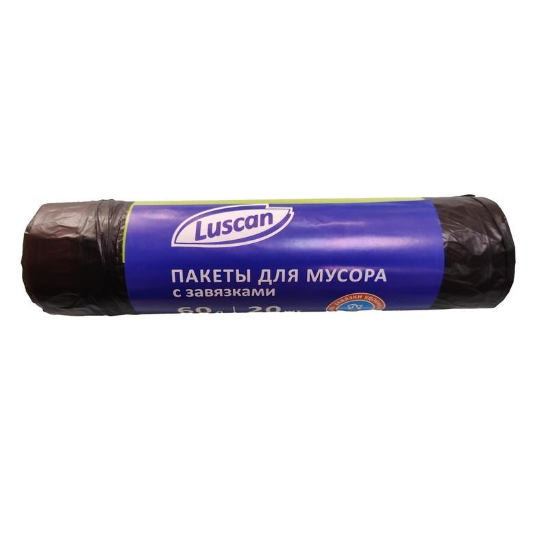 Мешки д/мусора ПНД 60л 12мкм 20шт/рул черные 58x68см Luscan с завязками 1511001